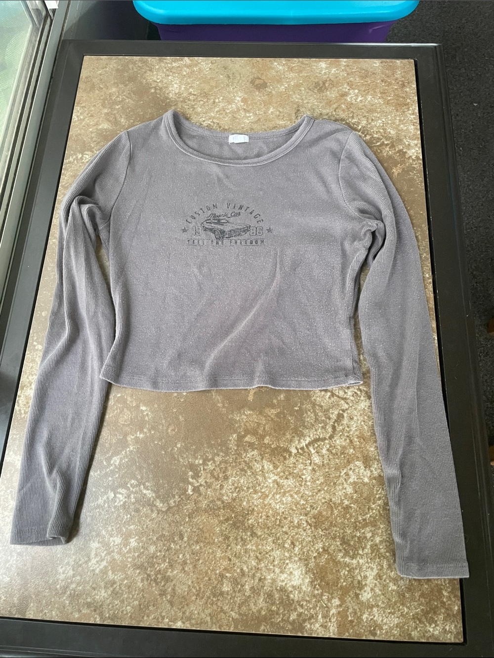 Garage Gray Cropped Long-Sleeve Graphic Tee